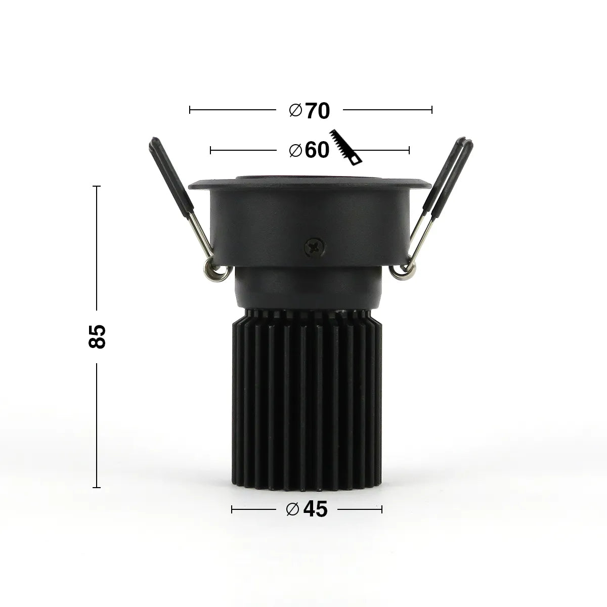 Zwarte LED Inbouwspot 5W 3000K warm wit ⌀70mm kantelbaar