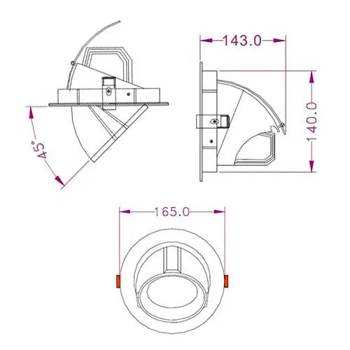 LED Banaan inbouwspot 30W ⌀165mm 45° Kantelbaar 360° Draaibaar