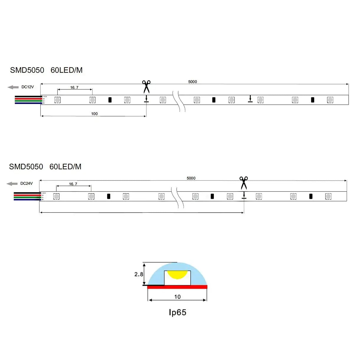 LED Strip RGB 5 meter SMD5050 Pro-X 60LEDS/m IP65