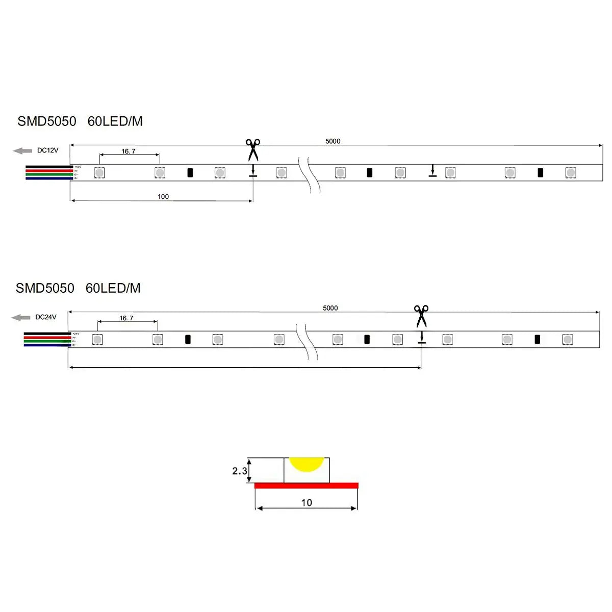 LED Strip Kleur RGB 5 meter SMD5050 Pro-X 60LEDS/m