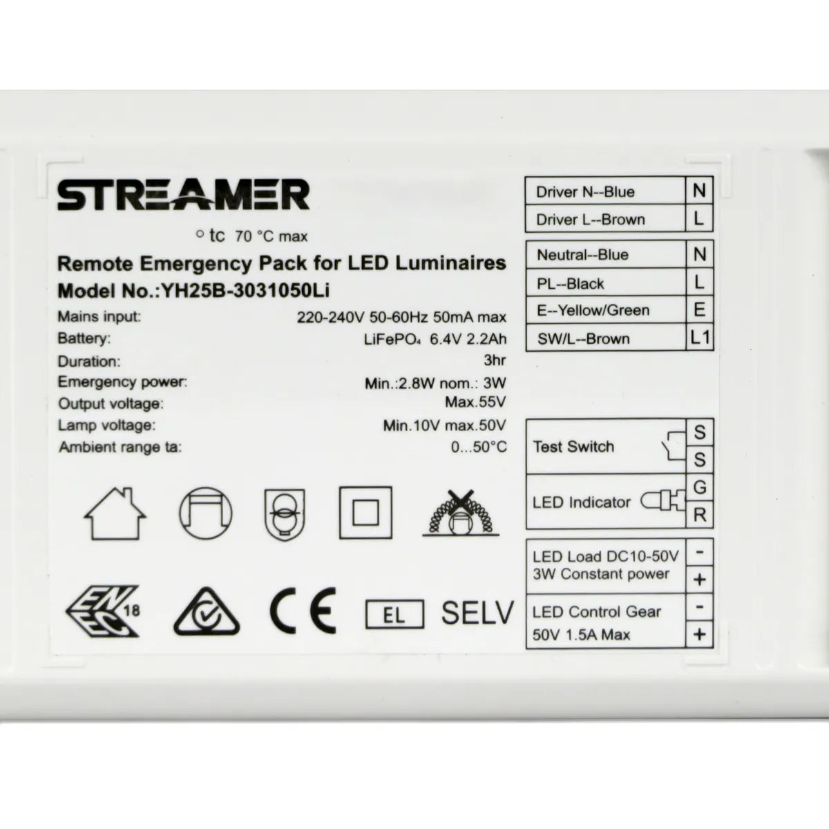 Noodbatterij voor externe LED drivers tot 180 minuten