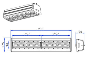 LED Highbay linear 531mm 100W 150lm/W Sosen Driver Dimbaar IP65