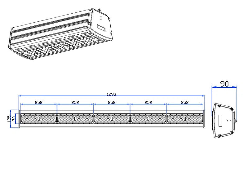 LED Highbay linear 1293mm 250W 150lm/W Sosen Driver Dimbaar IP65